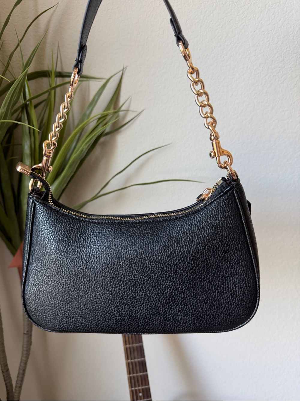 Coach Black Teri Pebbled Leather Shoulder Bag with Gold Hardware - Picture 2 of 5